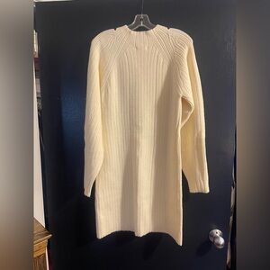 August Silk Cream Long Sleeve Sweater Dress